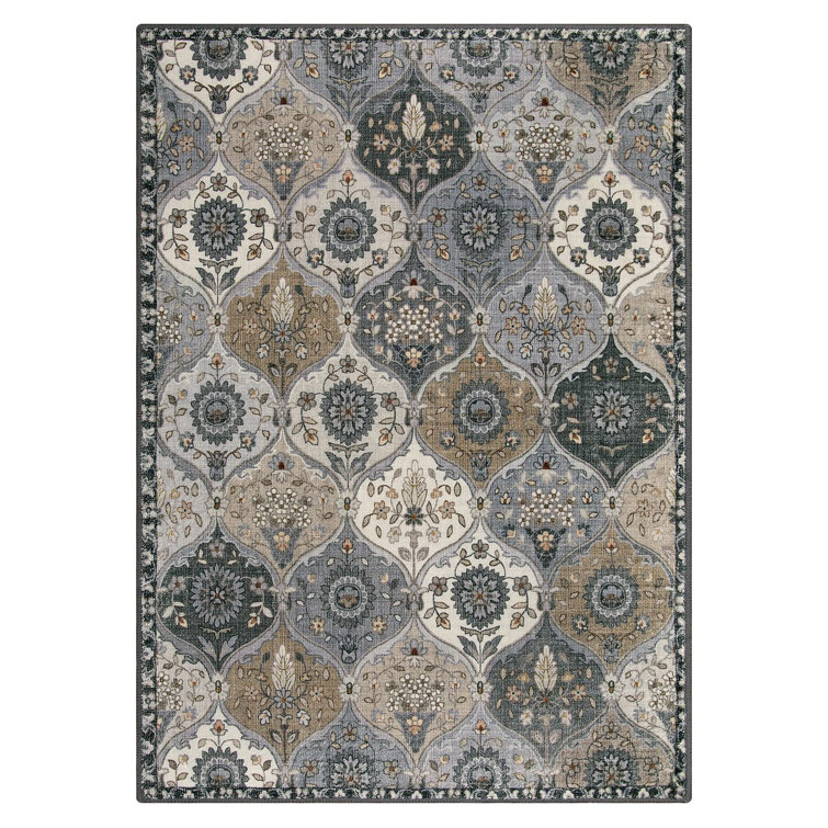 Violia Moroccan Bloom Medallion Area Rug – Plush Textured Accent with Non-Slip Backing