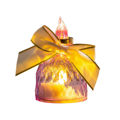 Christmas Flameless Bow LED Lights Crystal Candle Light Transparent Electronic Night Lamp Dating Party Holiday Family Decorations
