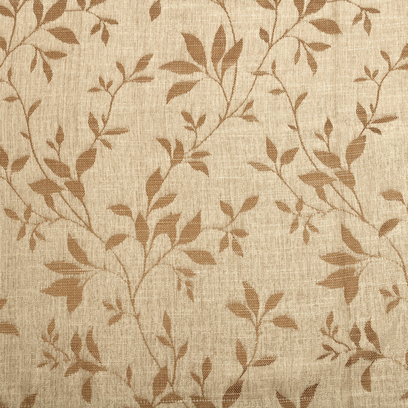 Ensemble de rideaux décoratifs en jacquard à motif de feuilles rétro avec deux panneaux Bucyrus, Chocolat / Ivoire