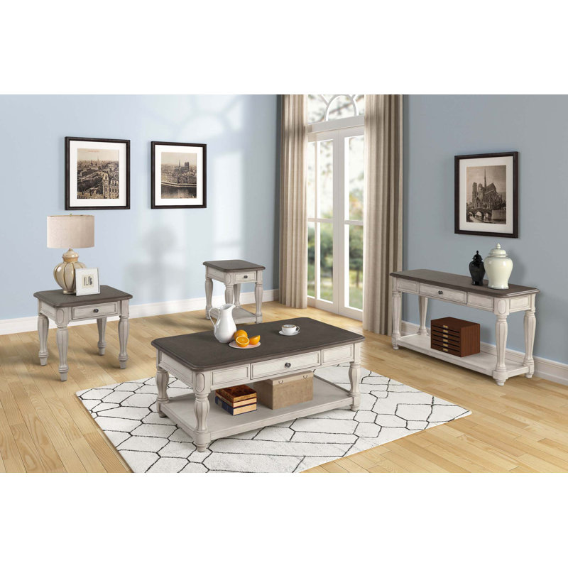 Console antique blanche et brune avec rangement