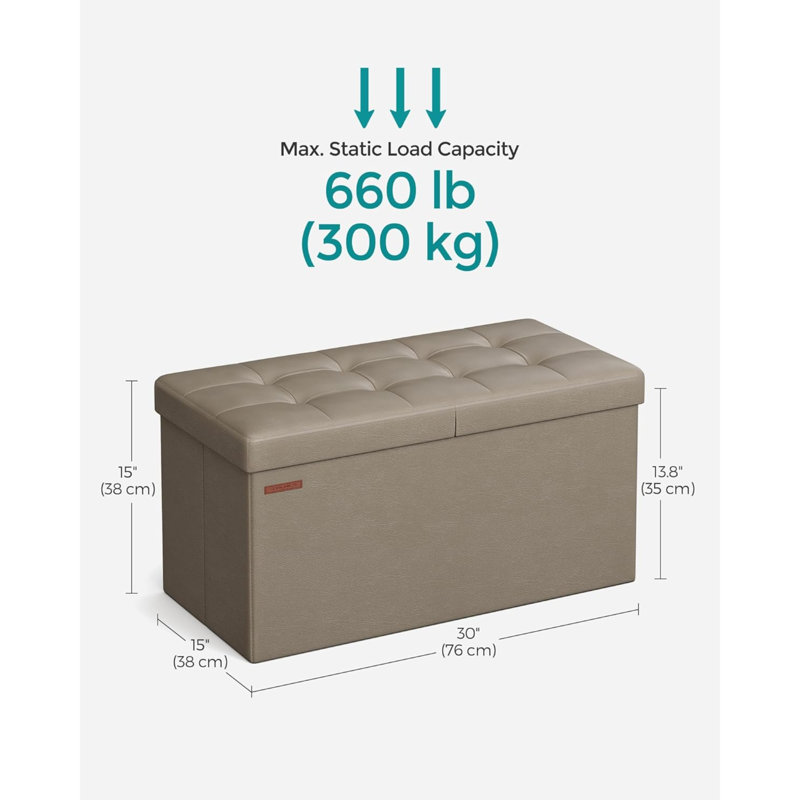 Folding Storage Ottoman, Storage Bench, Footstool, 15 X 30 X 15 Inches, 660 Lb Load Capacity, For Entryway, Living Room, Bedroom, Home Office