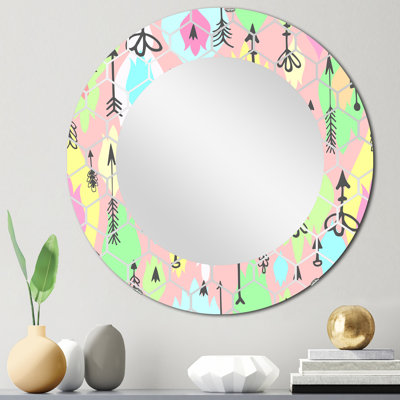 Tribal flèches sur bleu vert et rose - miroir mural bohémien