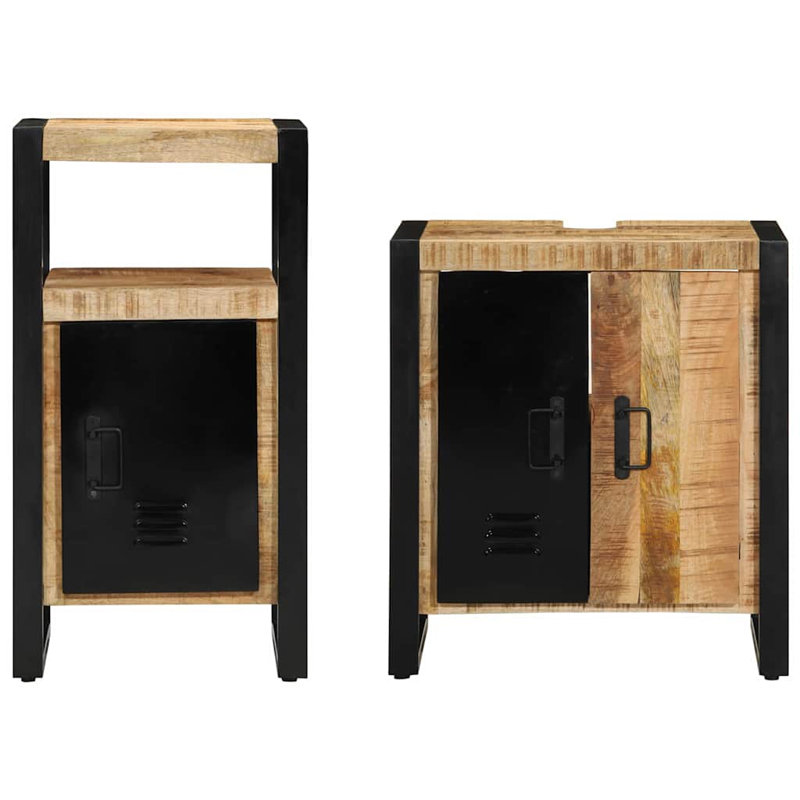Bathroom Furniture Set 2 Pcs Soild Rough Mango Wood, Natural