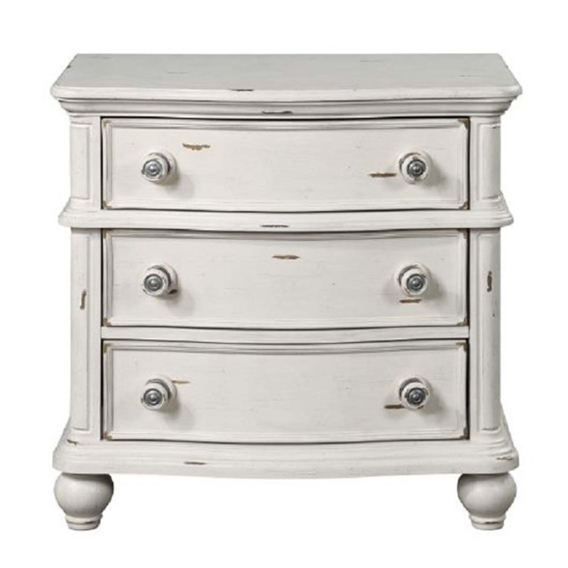 Table de chevet Jaqueline, finition blanc antique