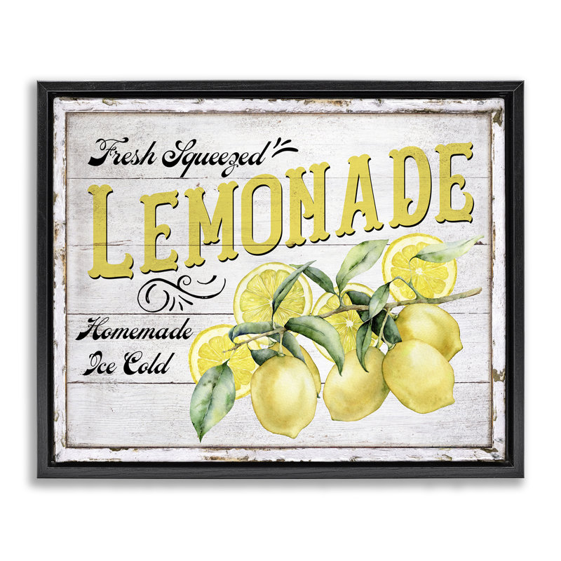  «Fresh Squeezed Lemonade», art mural encadré flottant par Creatif Belle, H 25 po x l 31 po, Cadre flottant noir de jais