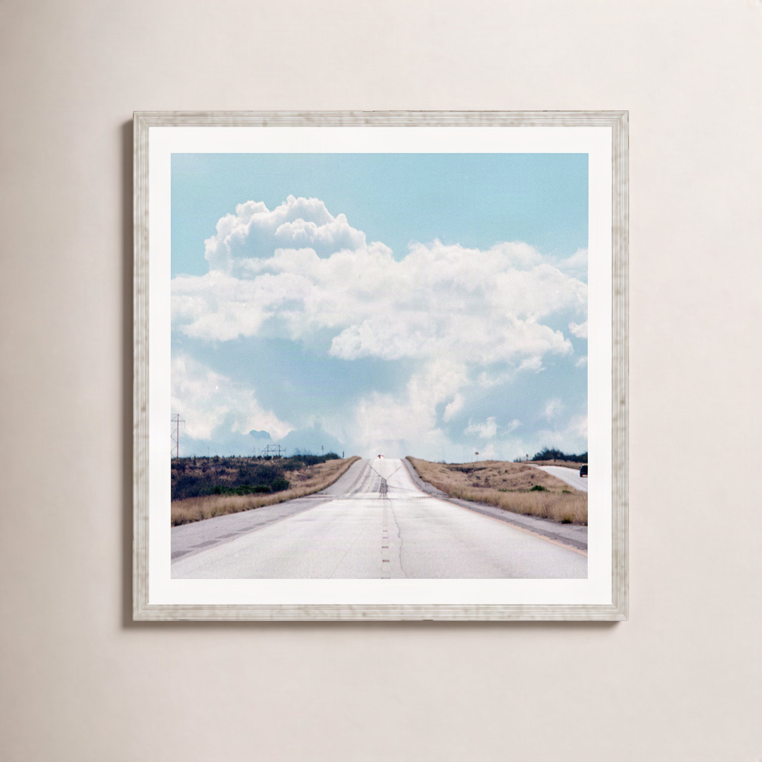 Urbino "The Travelers Road and Clouds" Print, 36" H x 36" W x 2" D, Silver Floater Framed, No