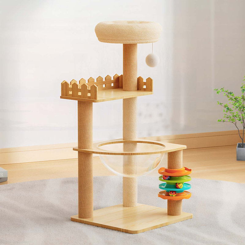 Tour pour chat 39,3 pouces avec poteaux à griffes recouverts de sisal, perchoir supérieur et hamac en acrylique pour chats d'intérieur de toutes tailles