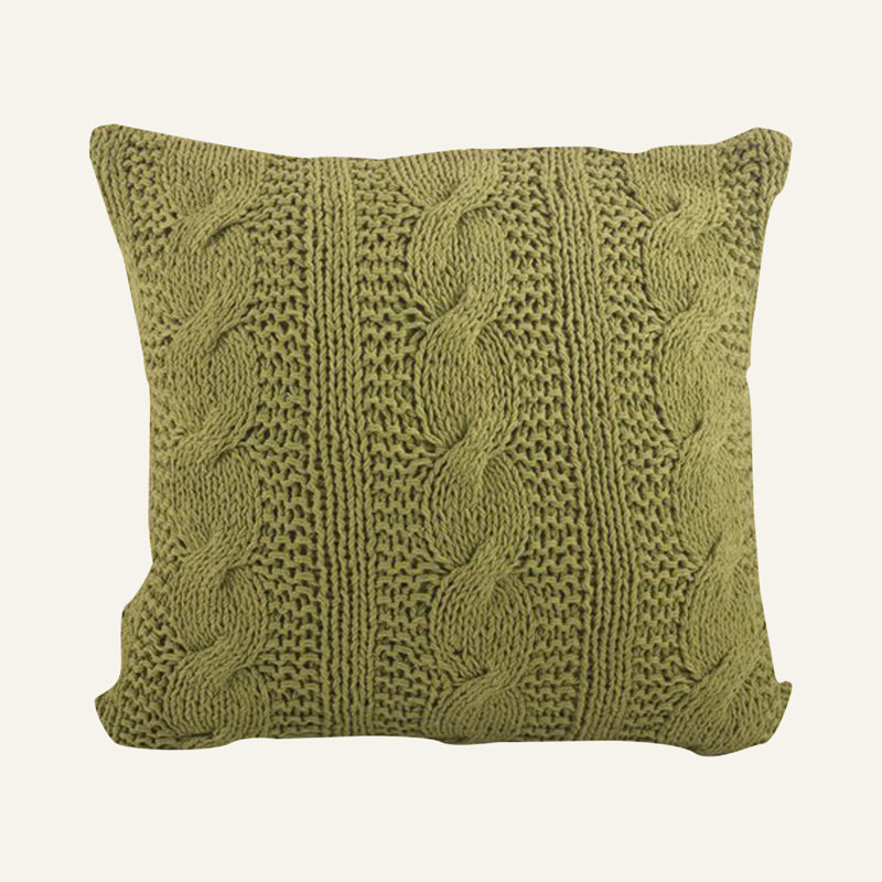 Grass Green Cable Knit Cotton Square Throw Pillow Set