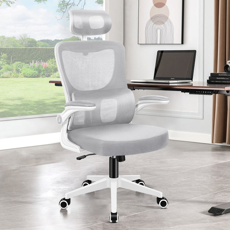 Office Chair with Headrest, Grey, White