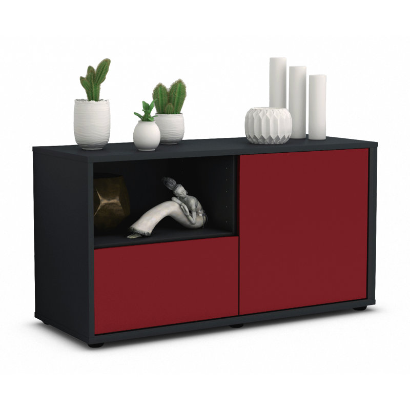 Jordy 92 cm W Chest of Drawers, Red / Matte Anthracite