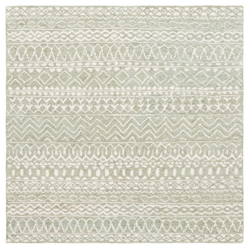 Micro-Loop Hand Tufted Wool & Cotton Geometric Rug, Square 5'