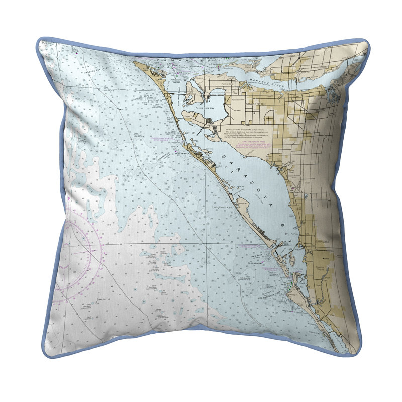 Coussin décoratif intérieur/extérieur à fermeture éclair sarasota bay fl, 18 po x 18 po