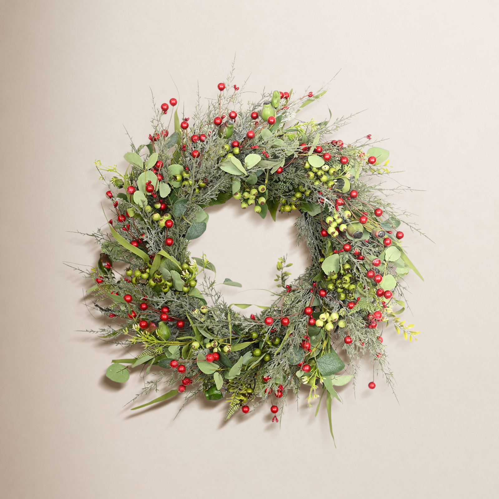 24" Handcrafted Cypress Christmas Wreath, Red/Green