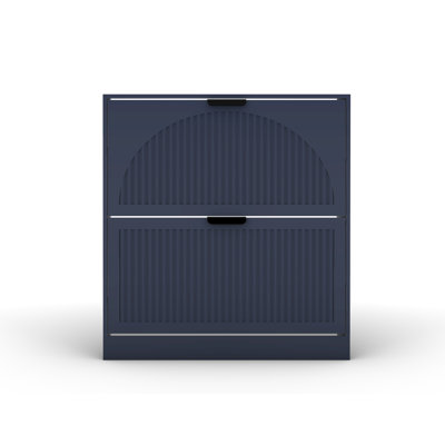 31.5" W 16 Pair Shoe Storage Cabinet, Arched Fluted 2 Door Wooden Entryway Shoe Organizer with Metal Handles & Adjustable Shelves