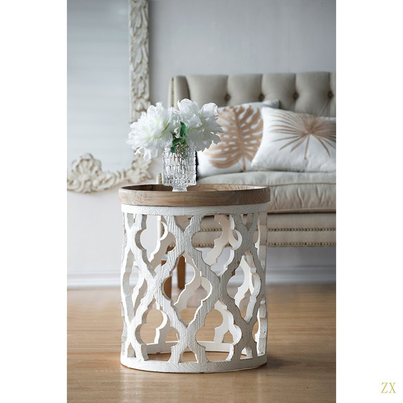 Grande table d'appoint 23 po blanche vieillie