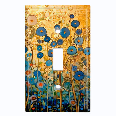 Metal Light Switch Plate Cover; US Standard Size 1 Gang Toggle - Klimt Style Flower Field