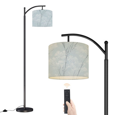 Lampe sur pied à arc avec abat-jour réglable Branche d'arbre d'hiver doux bleu blanc Lampe sur pied botanique 3 températures de couleur Variable haute lampe sur pied avec interrupteur au pied pour la chambre à coucher