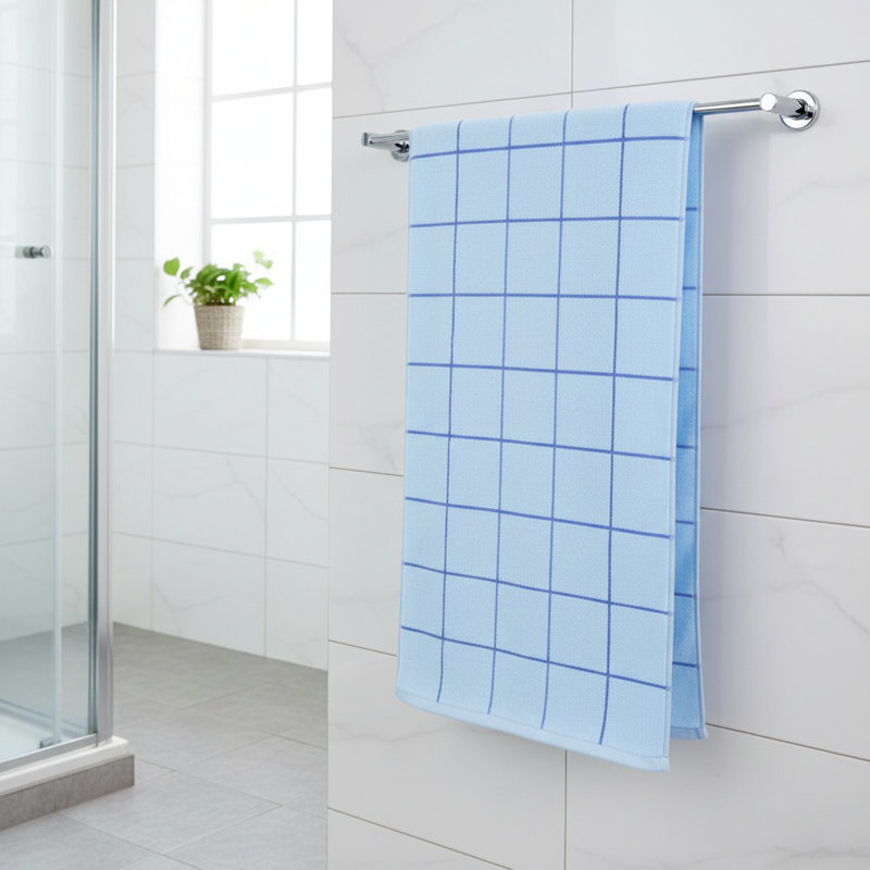 1Pcs de grandes serviettes de bain 100% coton serviettes de plage supplémentaires, À carreaux, bleu