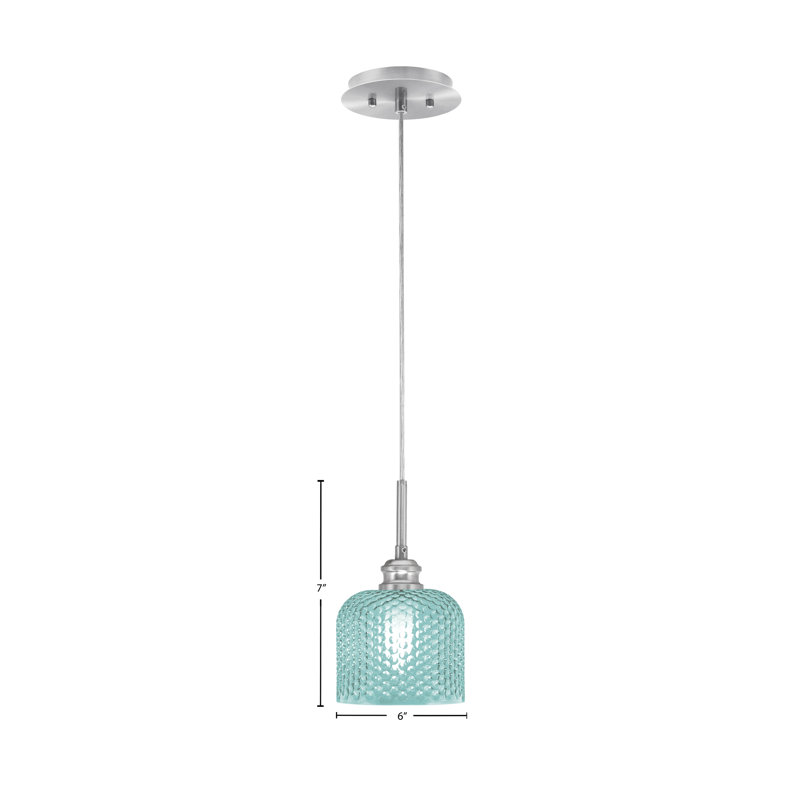 Mini-luminaire suspendu avec cordon en verre texturé 6 po Edge, Cyan, Nickel brossé
