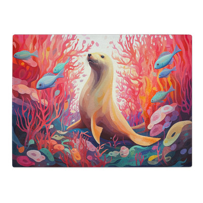 Sea Lion Orphism  Glass Chopping Board