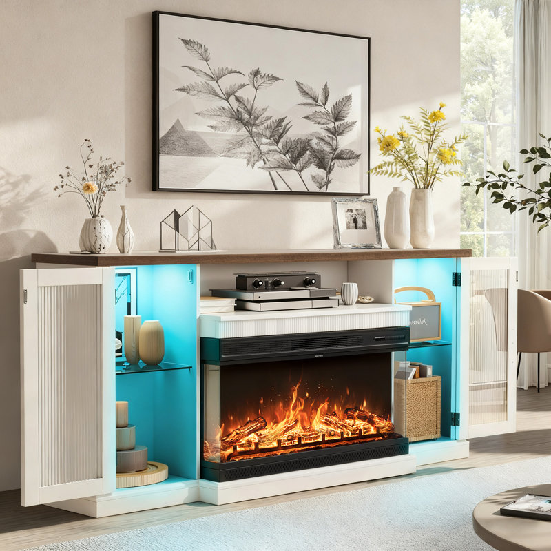 TV Stand for TVs up to 70" with Electric Fireplace Included, 31.5”H x 70”L x 13.8”W