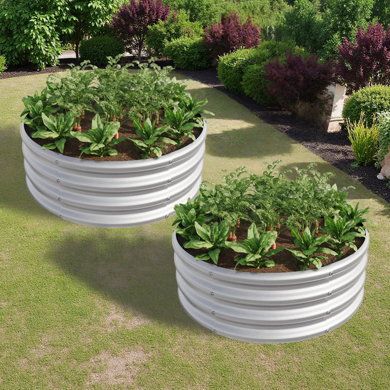 Grand lit rond surélevé Garedn, Silver, 11.42" H x 32" W x 32" D