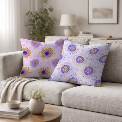 Coussin décoratif abstrait pour chambre à coucher 2 pièces - Coussin décoratif mauve et doré Boho