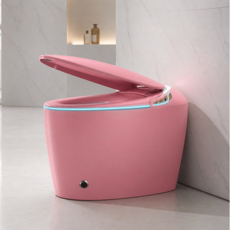 Pink Smart Toilet with Auto Open/Close & Foot Sensor, Heated Seat, Warm Wash & Dry