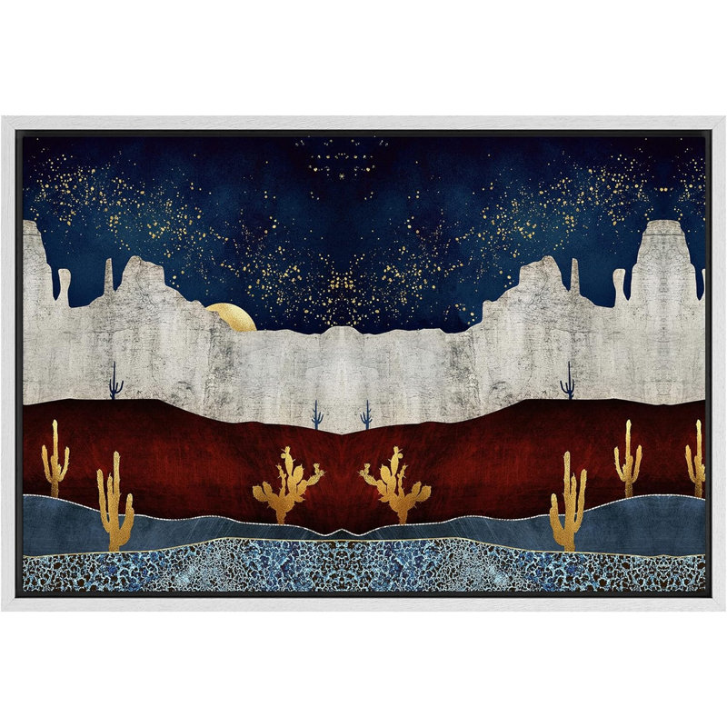 Gray Desert Canyon with Golden Cacti, reproduction d'art sur toile, H 16 po x l 24 po x P 1,5 po, Blanc
