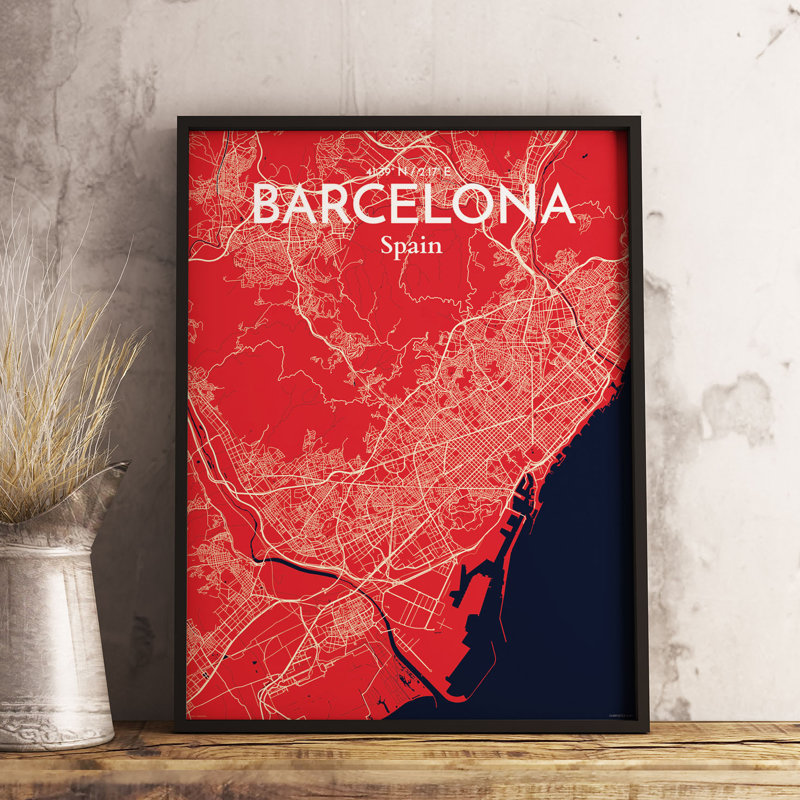 Barcelona City Map - No Frame Print, 60.2 cm H x 27.9 cm W x 0.1 cm D