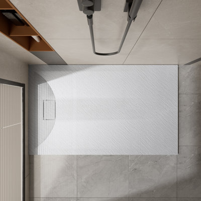 60" L X 36" W Solid Surface Low-Profile Shower Base, Reversible Drain, Zero-Threshold End-Drain Shower Base: Non-Slip, Wheelchair-Friendly, Left or Right Drain