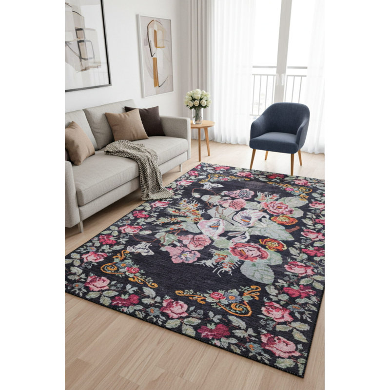Tapis noir Ottilie, Rectangle 3 pi 10 po x 5 pi 3 po