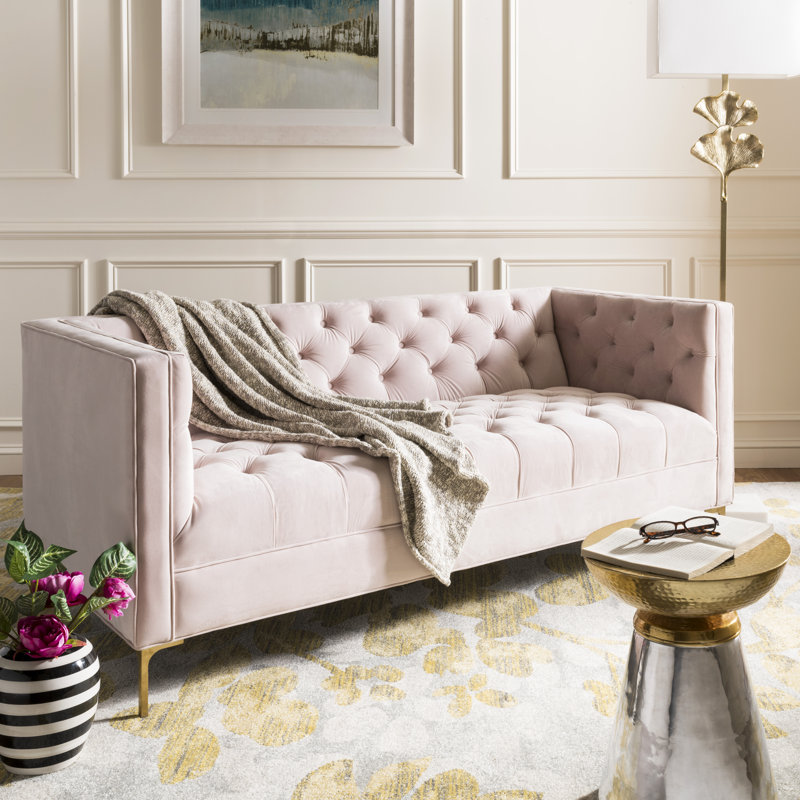 Canapé en velours à accoudoirs carrés 70,1 po Skye, Velours rosé