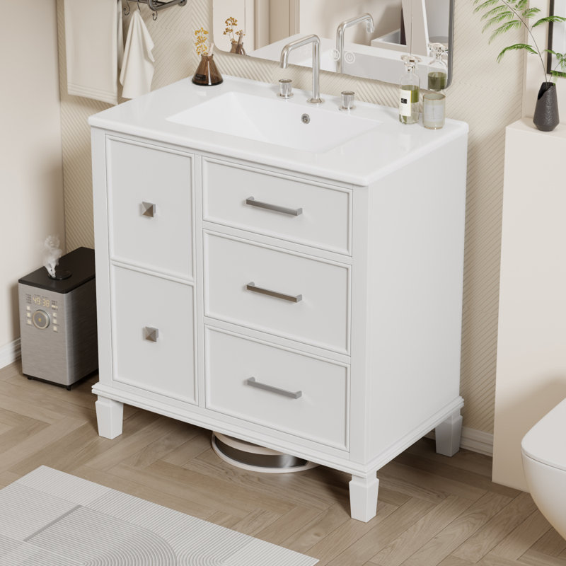 Meuble-lavabo de salle de bain avec lavabo en céramique / tiroir escamotable pour la plomberie / tiroirs / meuble-lavabo