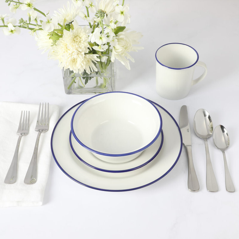 Cliffield White and Blue Porcelain Dinnerware Set, Service for 4