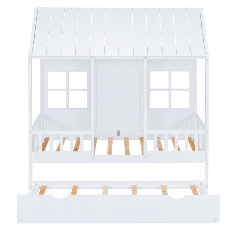 Lit simple en bois avec lit gigogne simple, lit de jour en bois, blanc