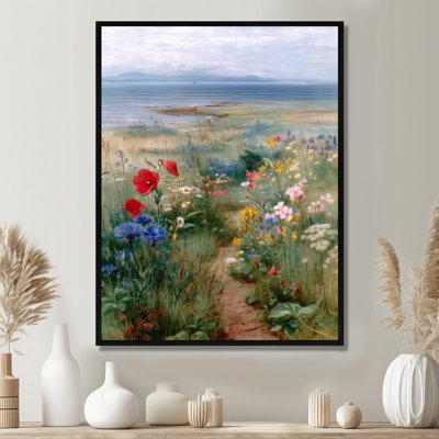 Art floral rouge sur toile rouge, campagne anglaise, fleurs sauvages