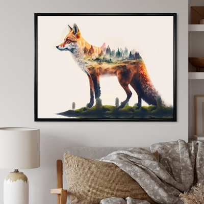 Double exposition d'un renard avec la nature - art mural moderne sur toile
