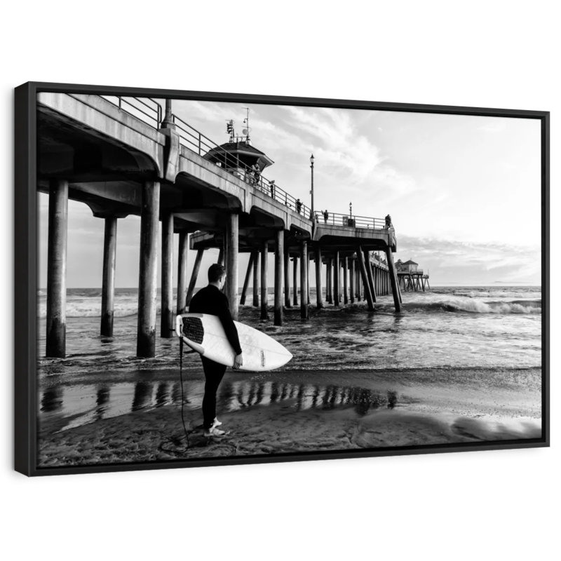Plage «Black California - Huntington Beach Surfer Wall Art», H 9 po x l 13 po