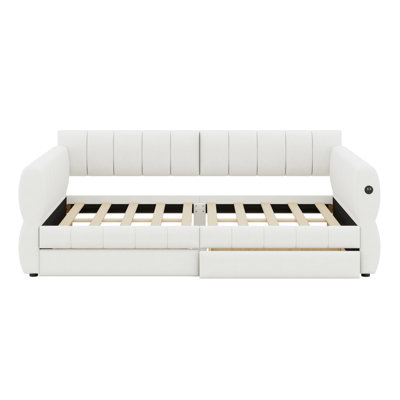 Upholstered Platform Bed With USB And 2 Drawers