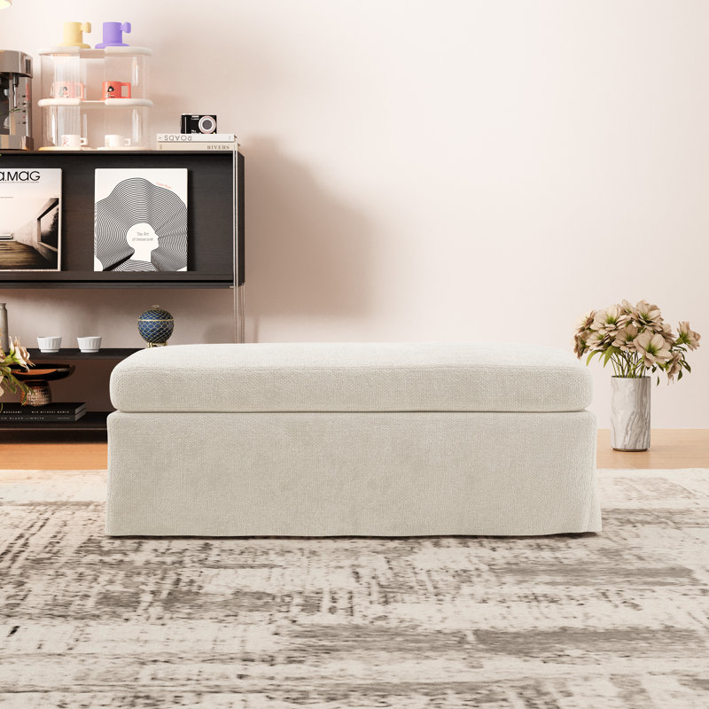 Repose-pieds en chenille l 46 po sans espace de rangement, Beige