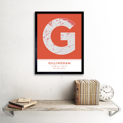 Gillingham City Map Gillingham Orange - Single Picture Frame Typography