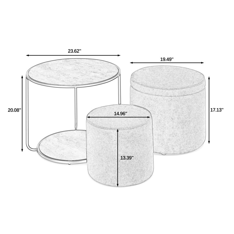 Ottoman,Multi-Functional Combination Set Table Ottoman, Combination of Ottoman and Table, With Drum Stool,with Storage Space
