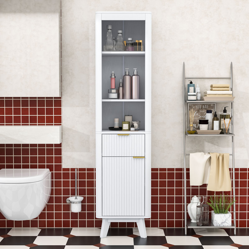 Modern Freestanding Bathroom Storage Cabinet with Drawer, Adjustable Shelf and Anti-Tipping Design, White