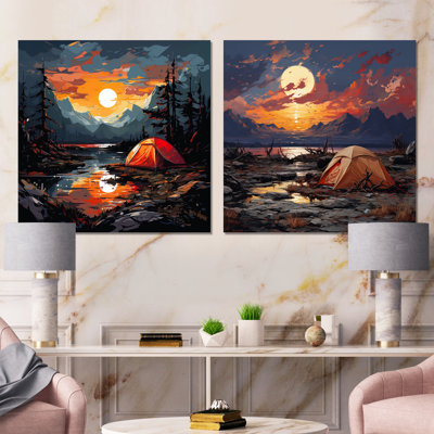 «Seaside Sunset Camp I», ensemble de 2 reproductions d'art sur toile