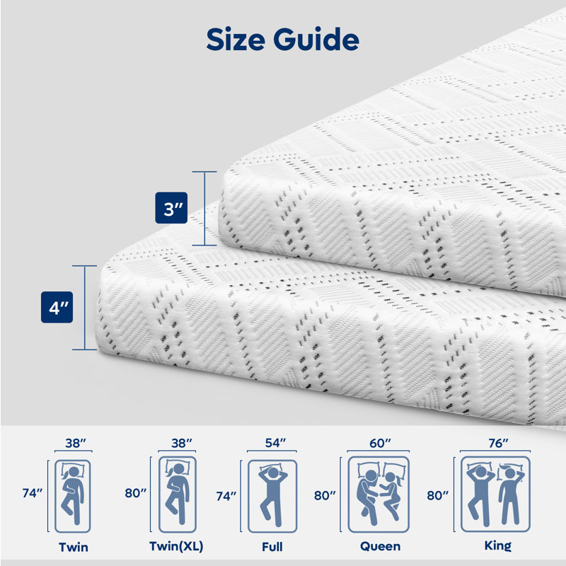 3 Inch Gel Memory Foam Mattress Topper with Cooling Ice Silk Washable Cover, Medium Plush Support Bed Topper for Back Pain and Pressure Relief, Full Mattress Pad