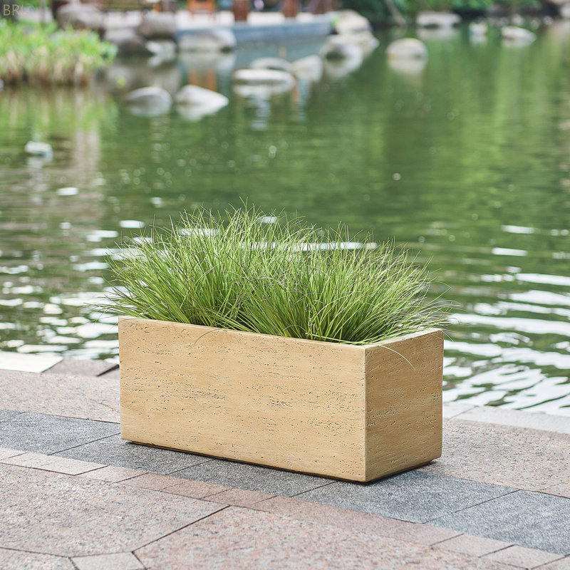 Handmade Rectangle Planter Box,Travertine, 10'' H x 24'' W x 10'' D