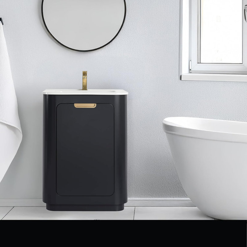 Atticus 24 Inch Bathroom Vanity with Sink, Black/Satin Brass