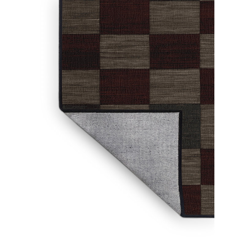 Machine Washable Checkered Brown Area Rug, Square 8'