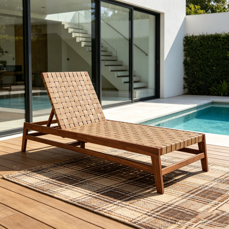 Outdoor Rope Chaise Lounge, Light Brown,Mocha